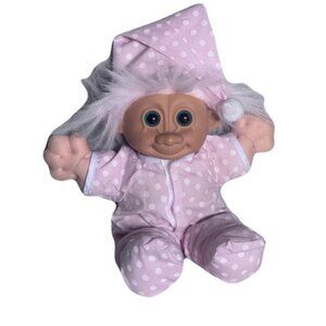 Vintage Russ Berrie Tootsie Troll Plush Stuffed Doll Pink Jammies and Hat 12"